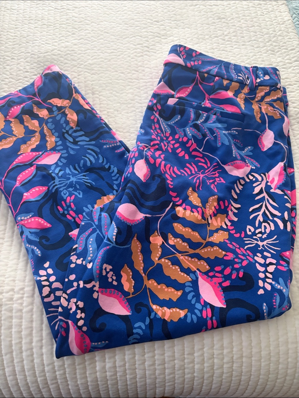 Lilly Pulitzer Navy Pants with Pink & Coral Leaf Print
